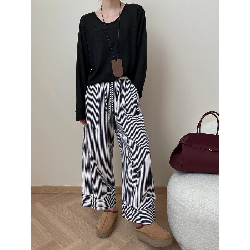 Damen lässige gestreifte Palazzo-Hose Drune