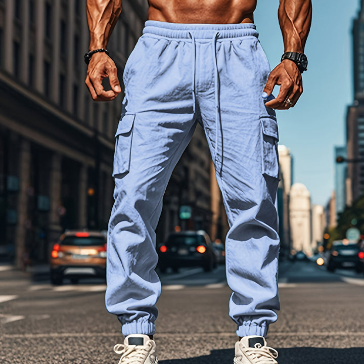 Herren lässige Cargo-Hose mit praktischen Seitentaschen und elastischem Bund Drune
