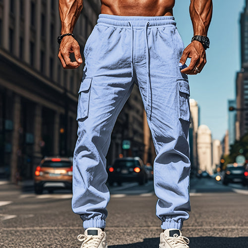 Herren lässige Cargo-Hose mit praktischen Seitentaschen und elastischem Bund Drune