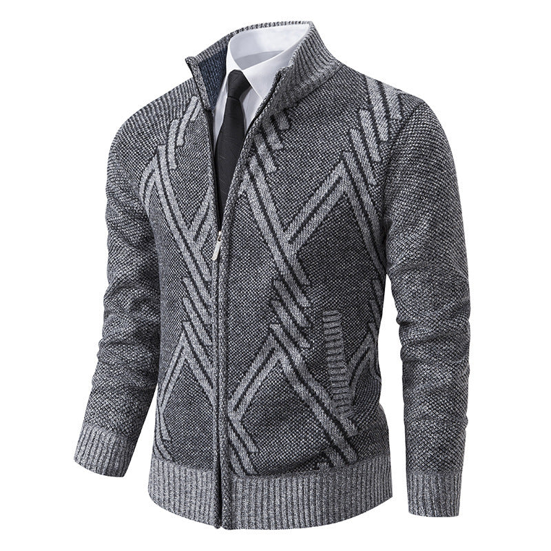 Herren elegante Strickjacke mit strukturiertem Zopfmuster und hochschließendem Kragen Drune