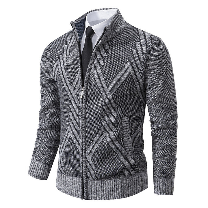 Herren elegante Strickjacke mit strukturiertem Zopfmuster und hochschließendem Kragen Drune