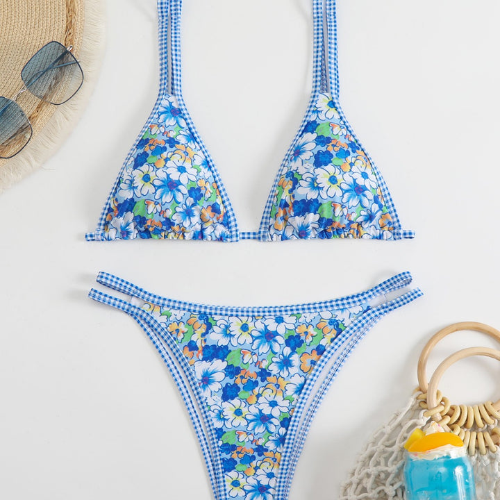 Damen Triangel-Bikini-Set mit verstellbaren Trägern und floralem Muster Drune
