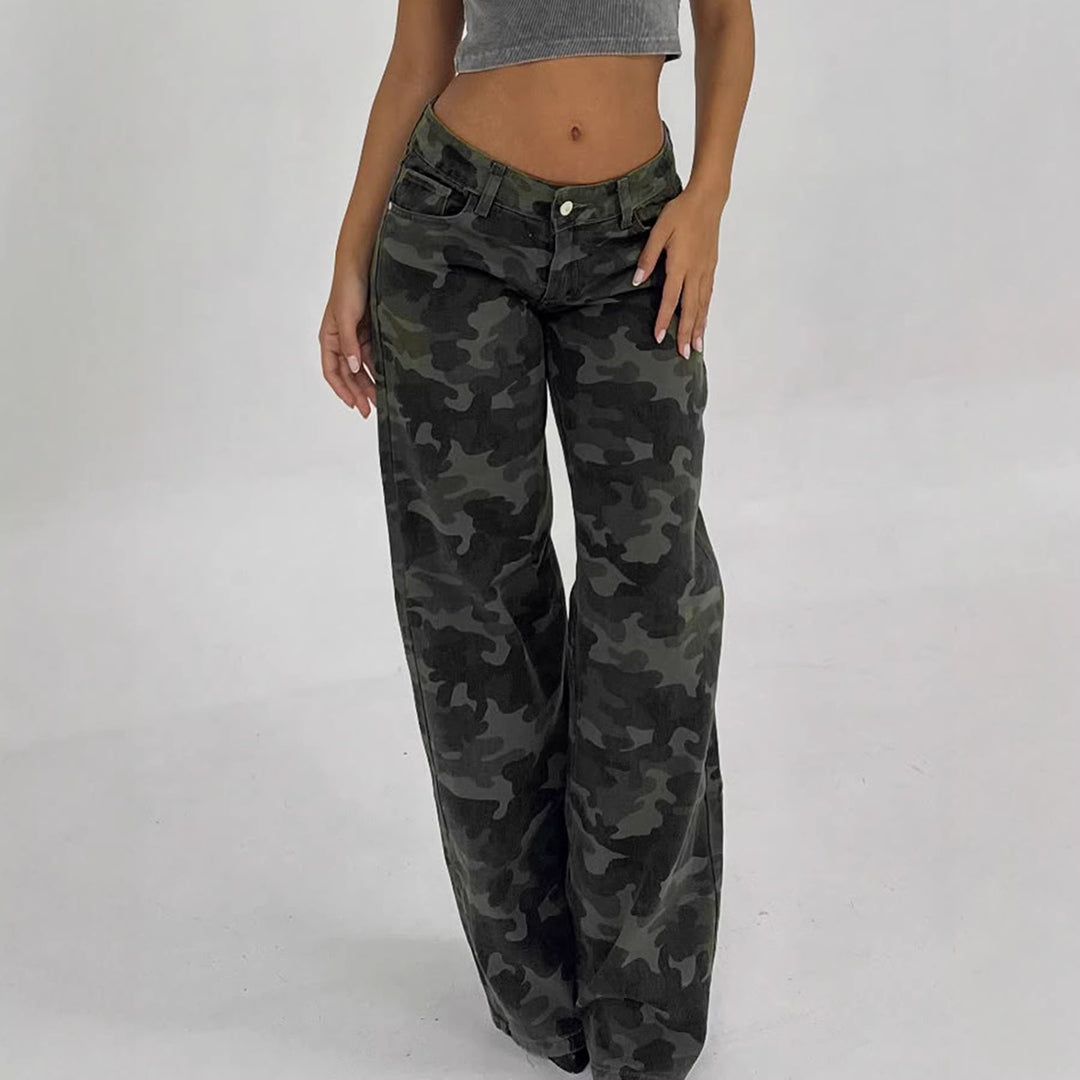 Damen Relaxed Fit Cargohose mit modischem Camouflage-Muster Drune