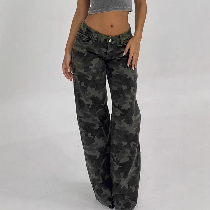 Damen Relaxed Fit Cargohose mit modischem Camouflage-Muster Drune