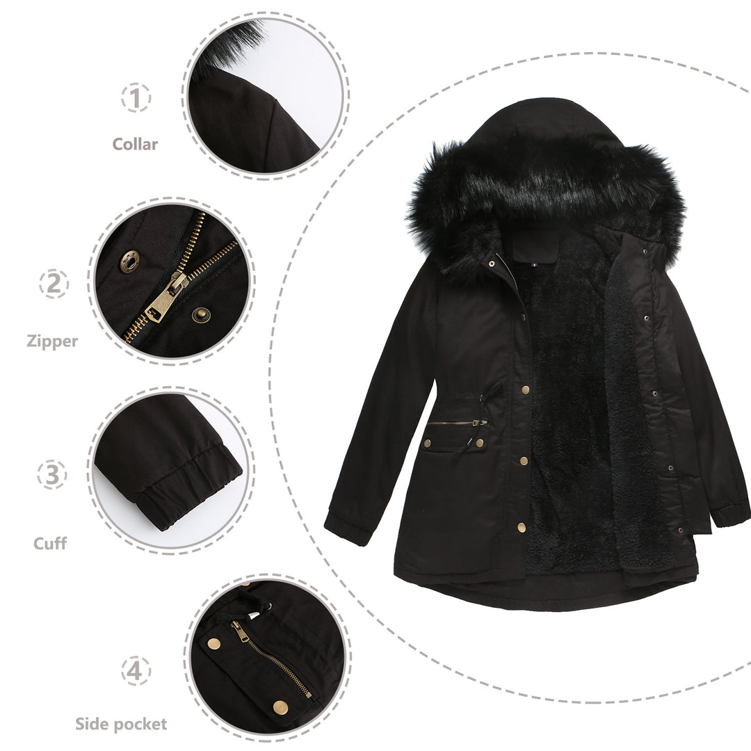 Damen isolierte Parka-Jacke mit abnehmbarem Kunstfellkragen und verstellbarem Taillenzug Drune