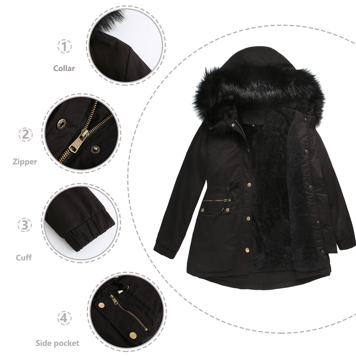 Damen isolierte Parka-Jacke mit abnehmbarem Kunstfellkragen und verstellbarem Taillenzug Drune