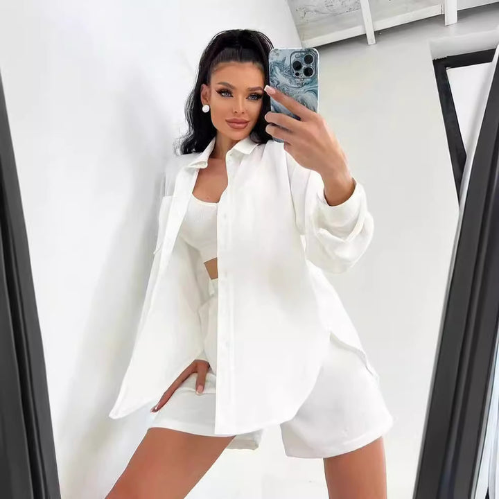 Damen Lässiges Sommer-Set mit leichter Blusenjacke und bequemen Shorts Drune
