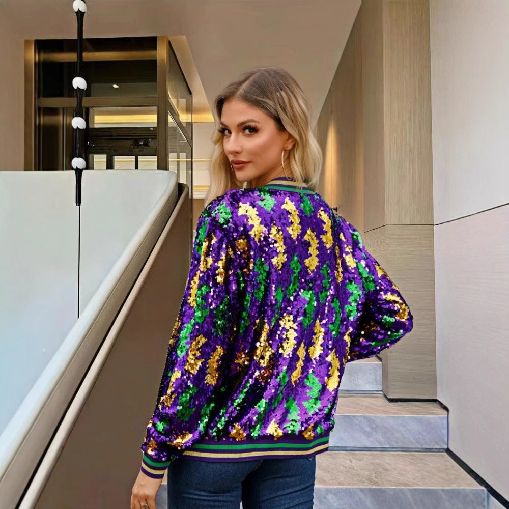 Damen Pailletten-Bomberjacke mit sportivem Schnitt Drune