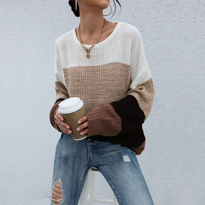 Damen lässiger Strickpullover mit modischem Streifenmuster Drune