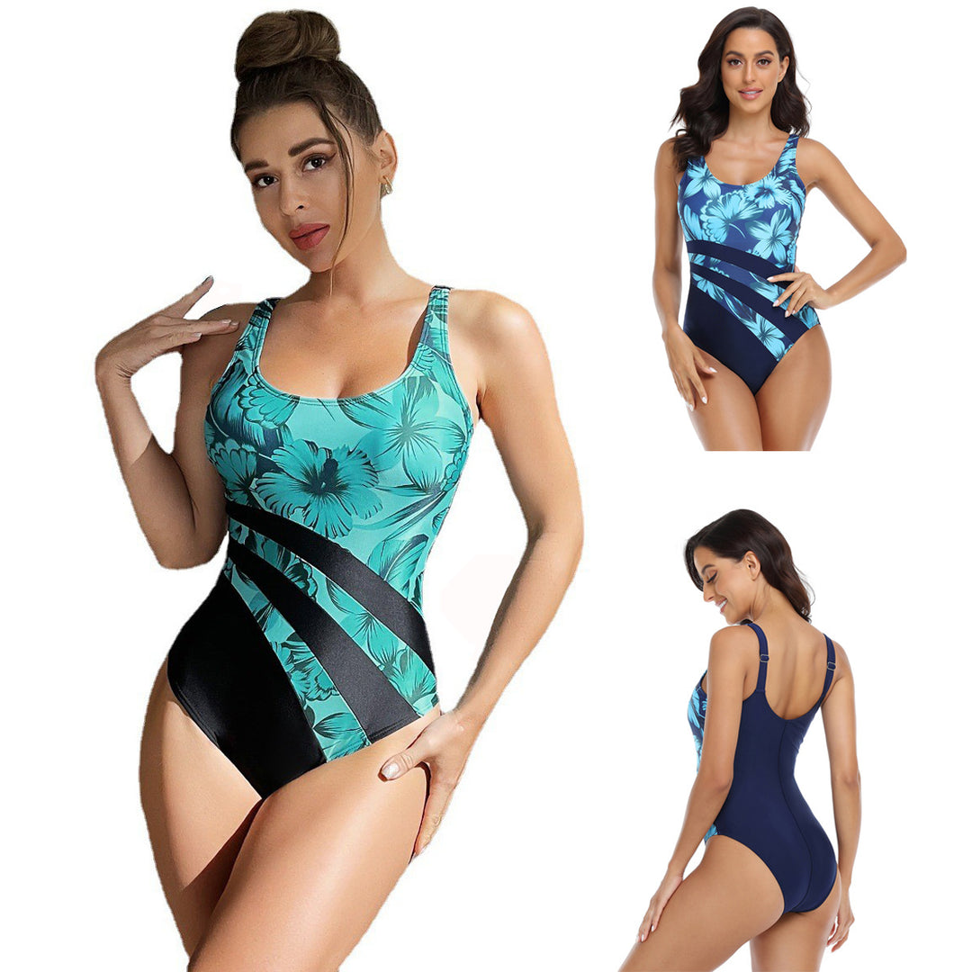 Damen Sportlicher Hochleistungs-Einteiler Badeanzug mit floralem Design Drune