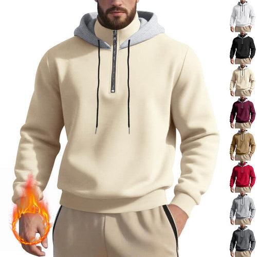 Herren nan Halbzip-Kapuzenpullover mit kontrastierter Kapuzeninnenseite, Kordelzug und gerippten Bündchen Drune