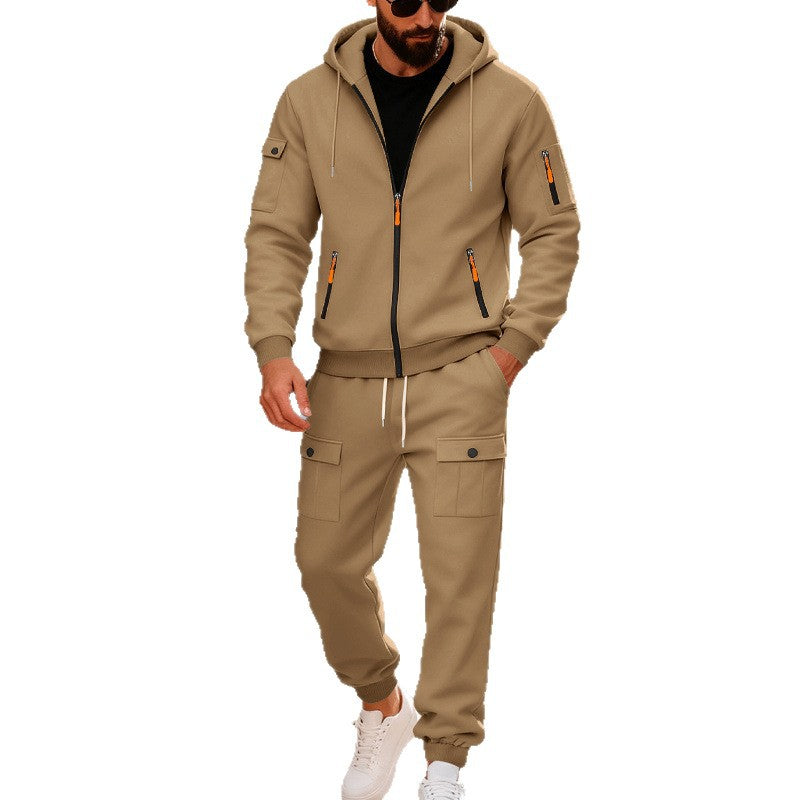 Herren nan urbaner Kapuzen-Jogginganzug aus Baumwollmix mit Cargo-Taschen und funktionalen Reißverschlüssen Drune