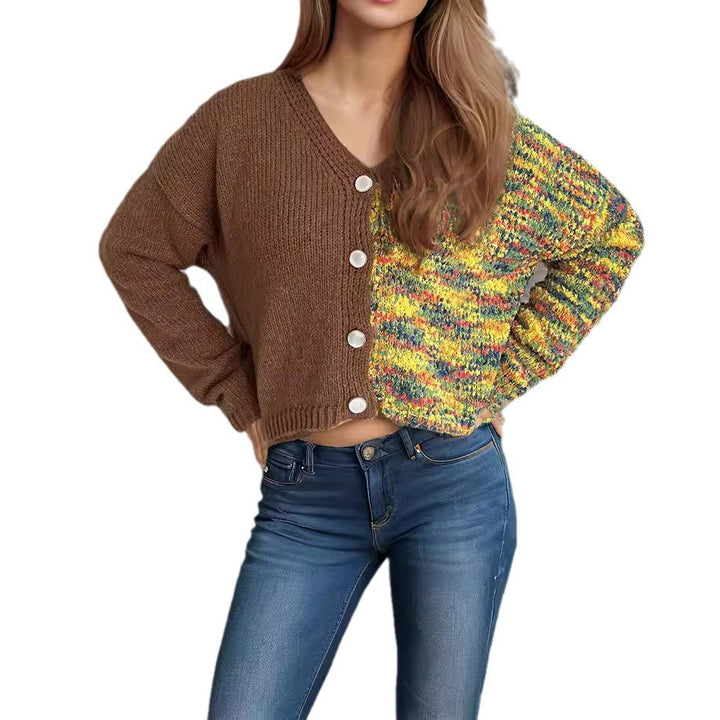 Damen lässige Strickjacke mit farbenfrohen Akzenten und Knopfdetails Drune