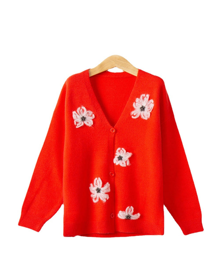 Damen Strickjacke mit floralem Motiv und eleganter Knopfleiste Drune