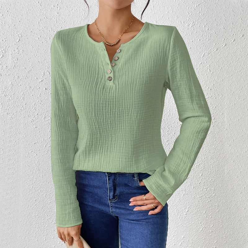 Drune | Schlankmachendes Baumwoll-Leinen-Gefühl Langarm-Pullover-Shirt