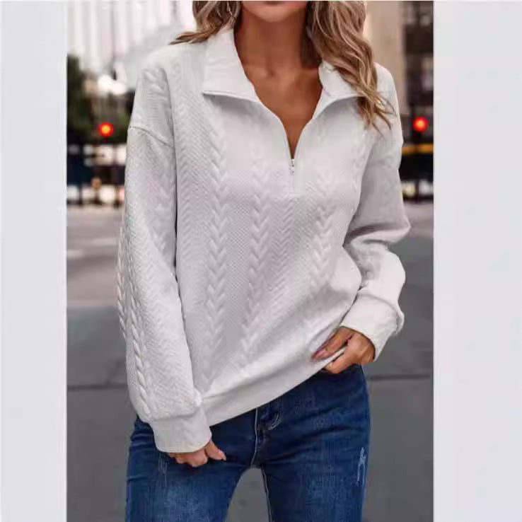 Damen Hochwertiger Pullover mit Zipper und Zopfmuster Drune