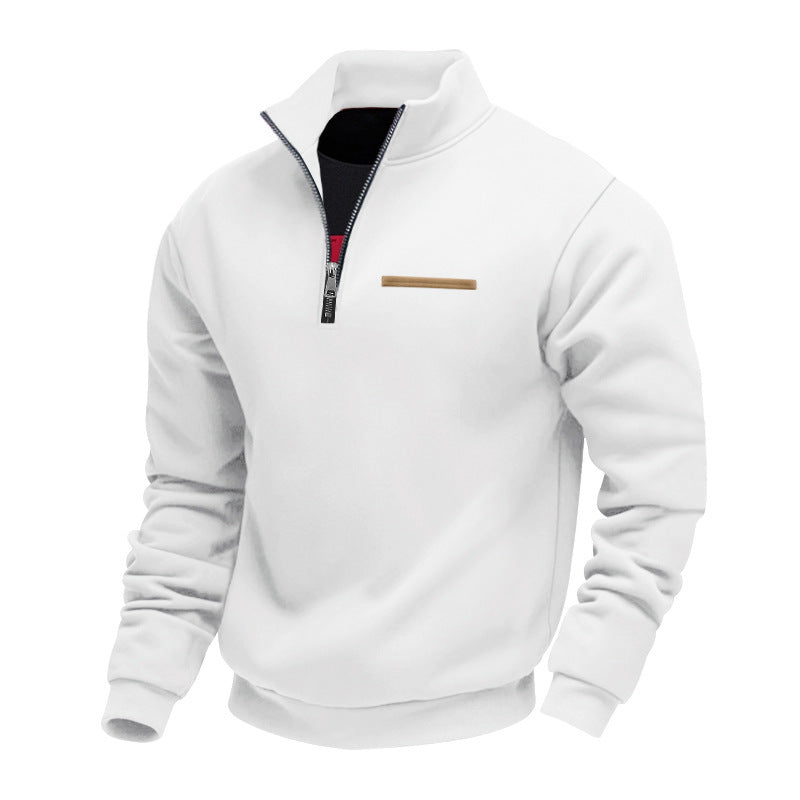 Herren nan Sweatshirt mit halbem Reißverschluss, Stehkragen und Brust-Welttasche Drune