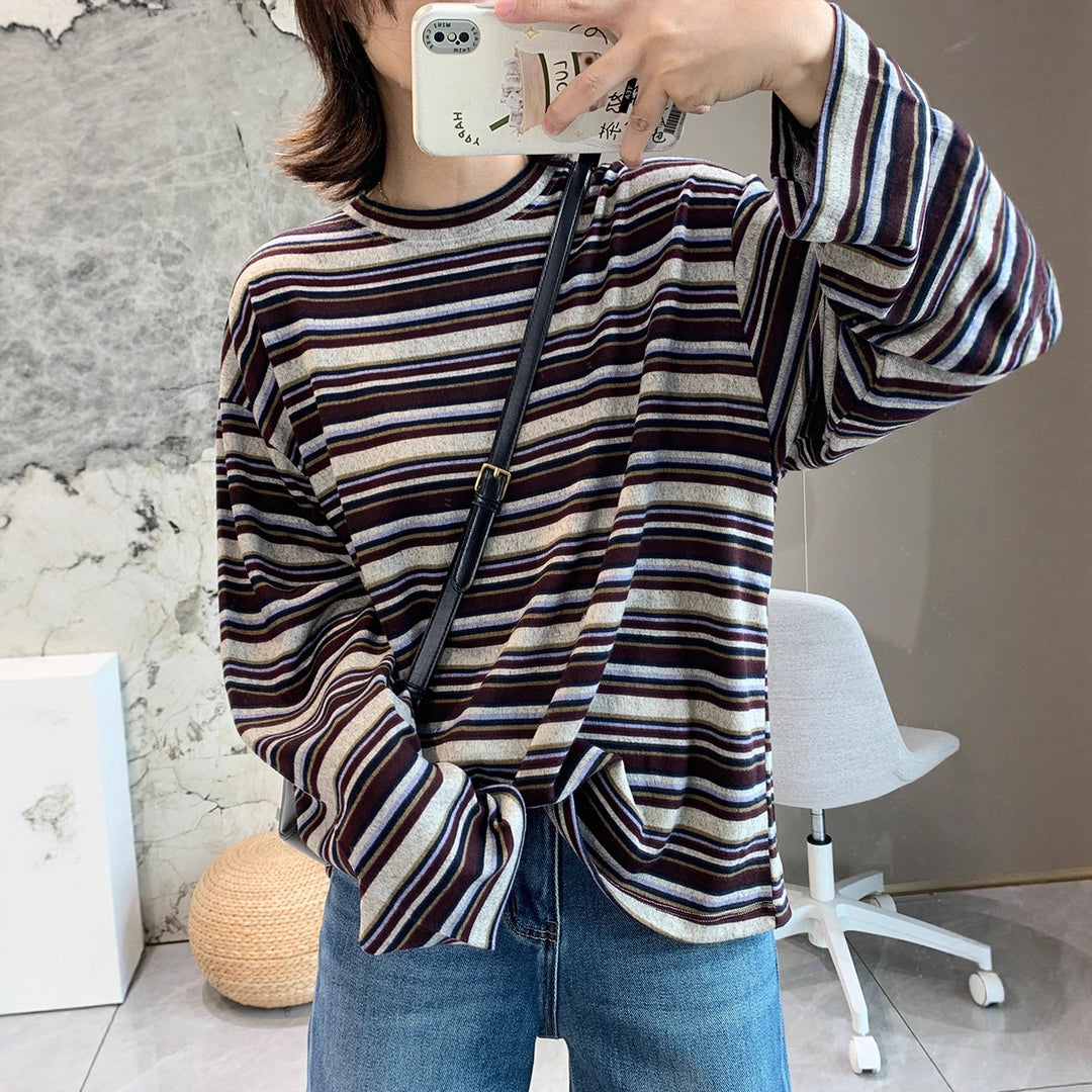 Damen lässiges Langarmshirt mit modernem Streifenmuster Drune