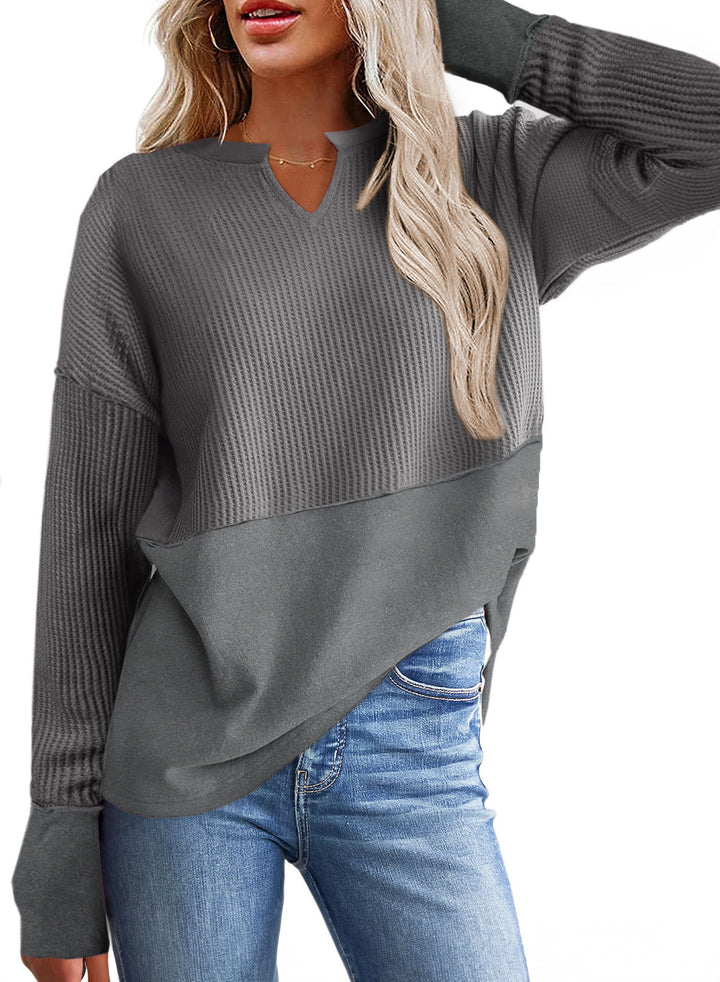 Damen lässiger Knit-Pullover mit V-Ausschnitt und Struktur Drune