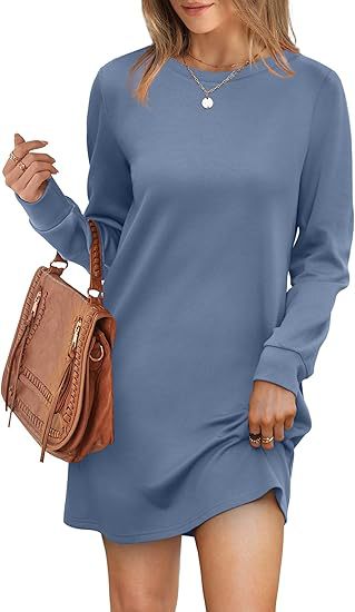 Damen lässiges Sweatkleid mit langem Arm und Rundhalsausschnitt Drune