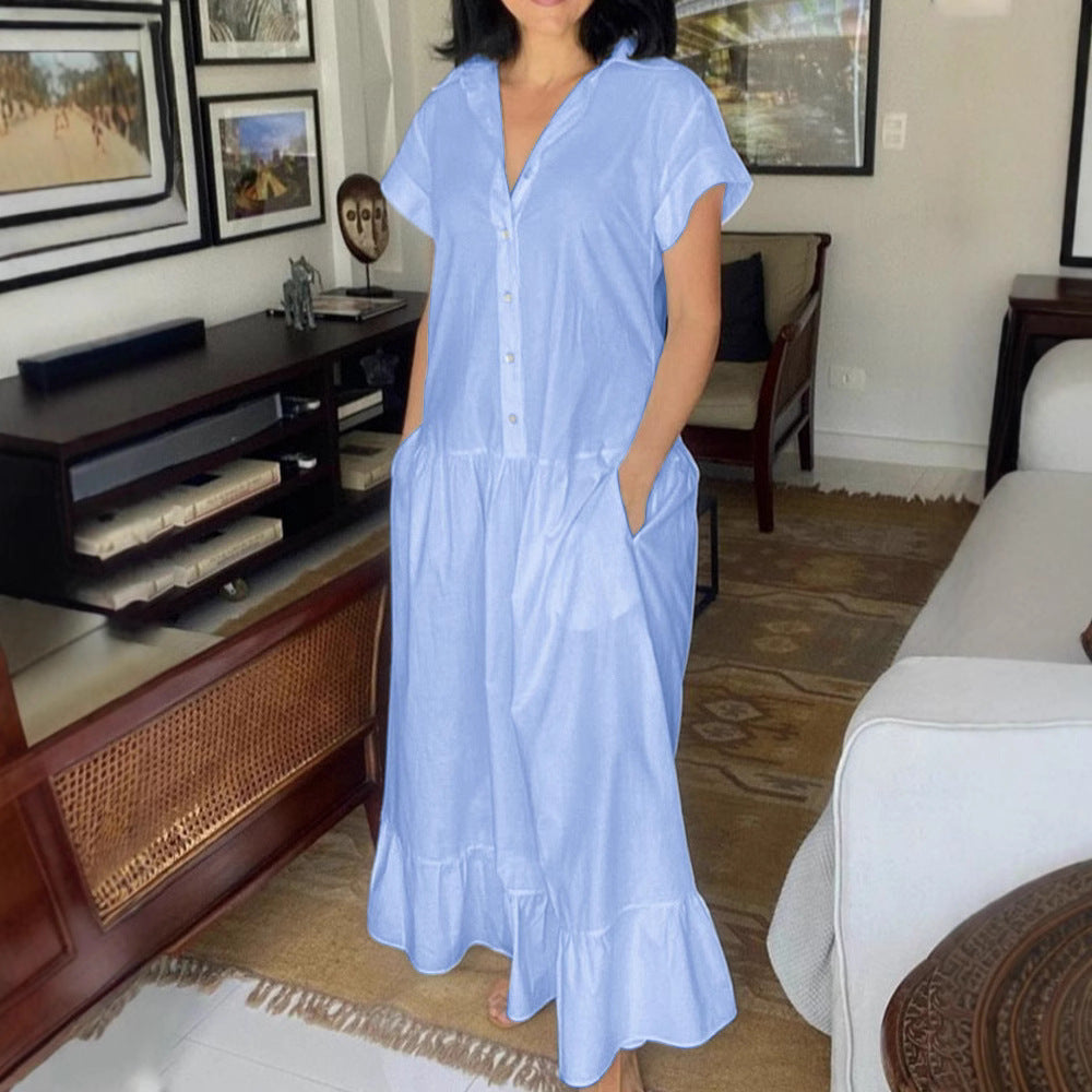 Damen Maxikleid mit Knopfleiste und praktischen Taschen Drune