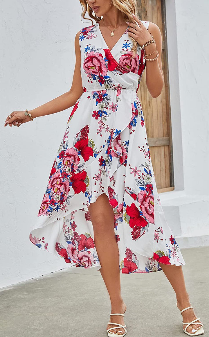 Damen Maxi- Kleid mit floralen Akzenten und schwingendem Saum Drune