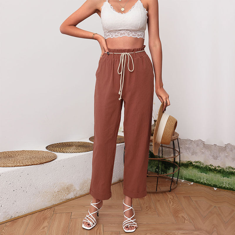 Damen lässige Freizeithose mit elastischem Bund und verstellbarem Kordelzug Drune