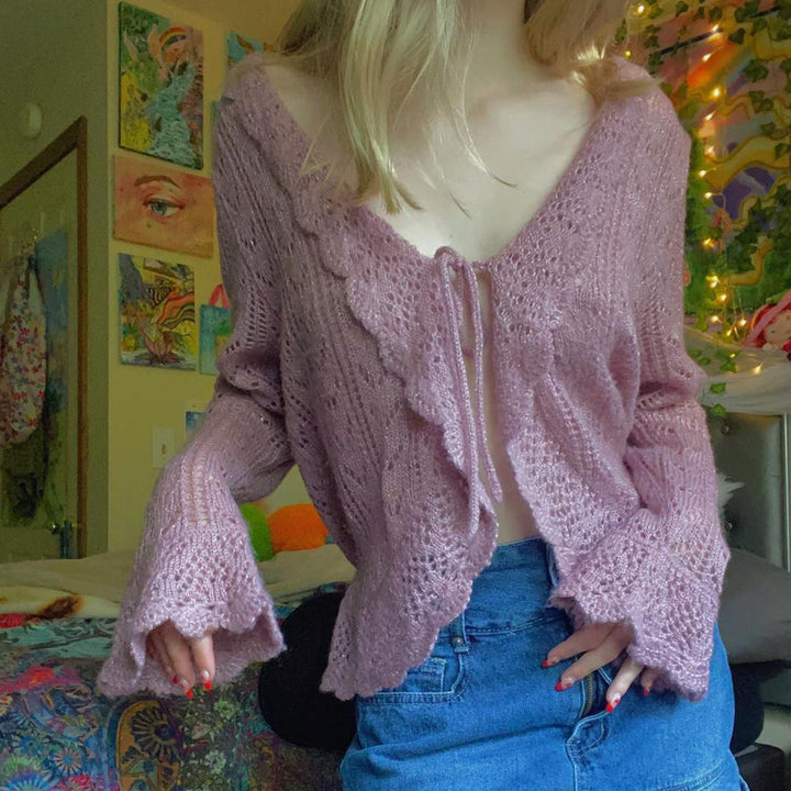 Damen gehäkelter Cardigan mit Rüschendetails Drune