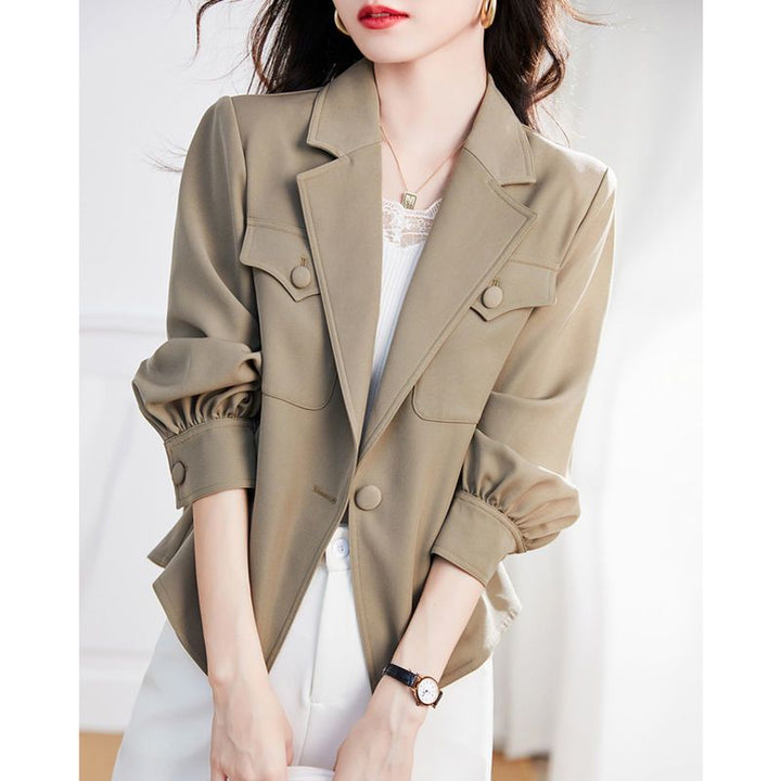 Damen Modischer Blazer mit strukturierten Puffärmeln Drune