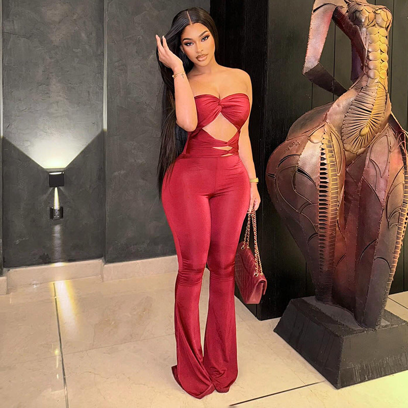 Damen Eleganter Cut-Out Jumpsuit mit fließendem Bein Drune