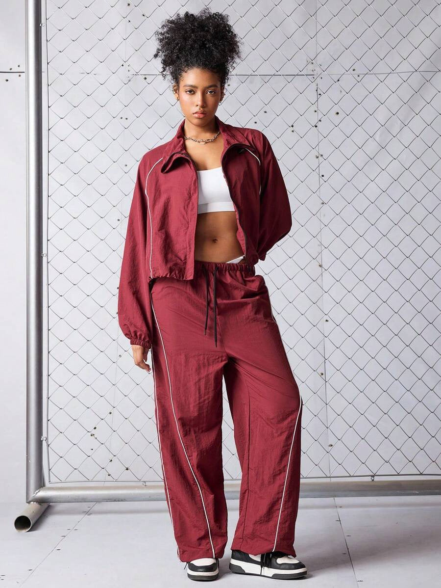 Damen sportlicher Loungewear-Trainingsanzug mit Rüschendetails Drune