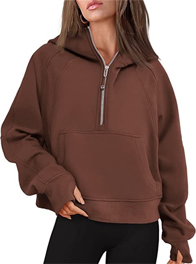 Damen Kapuzenpullover mit halbem Reißverschluss und praktischer Kängurutasche Drune