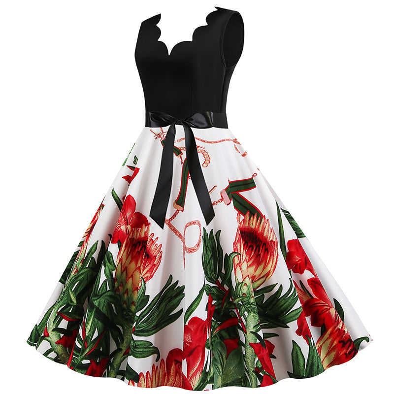 Damen Midikleid mit romantischem Blumendruck und schmeichelndem A-Linien-Schnitt Drune