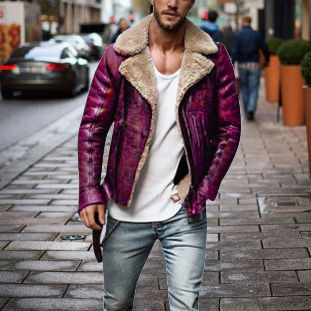 Herren Lederjacke mit luxuriösem Pelzfutter und markantem Kragen Drune