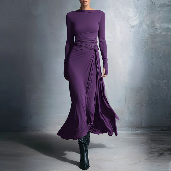 Damen elegantes Abendkleid mit langem Arm und Wickeldesign Drune