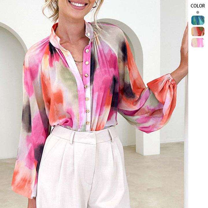 Damen Transparente Bluse mit Ballonärmeln und floralem Druck Drune