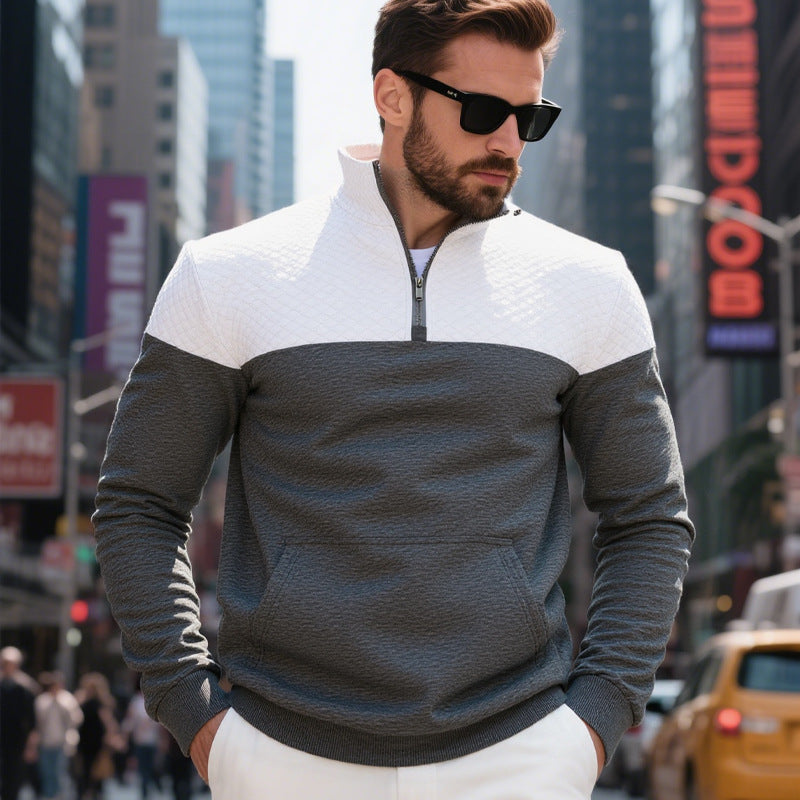 Herren modischer Sweatshirt mit hohem Kragen und zwei Taschen Drune