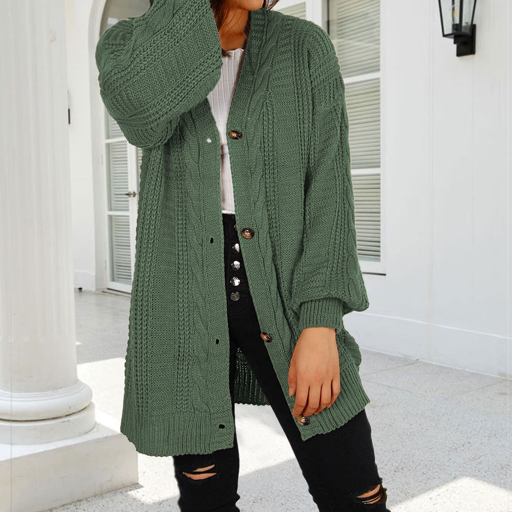 Damen Grobstrick-Cardigan mit eleganter Knopfleiste und weiten Ärmeln Drune