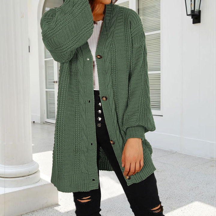 Damen Grobstrick-Cardigan mit eleganter Knopfleiste und weiten Ärmeln Drune