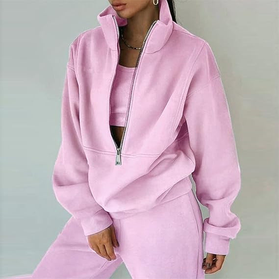 Damen kuscheliger Fleece-Pullover mit hohem Kragen und Reißverschluss Drune