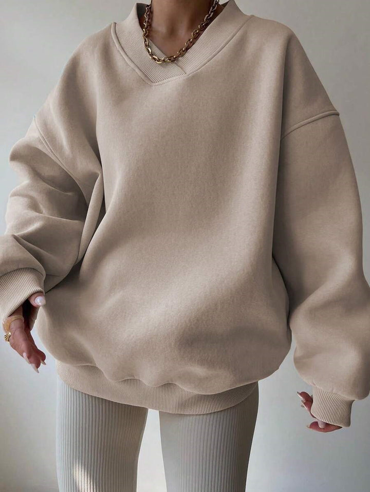 Damen Oversized Sweatshirt mit V-Ausschnitt Drune