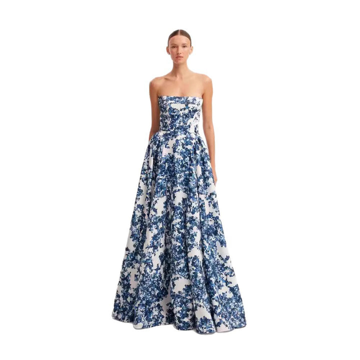 Damen Elegantes Blütenmuster-Maxikleid mit schulterfreiem Design Drune