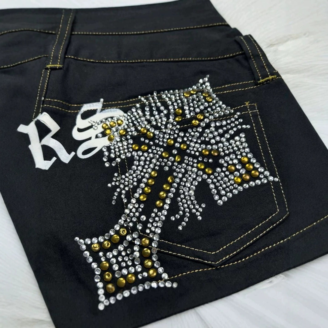 Damen Trendige Jeans-Shorts mit glitzernden Applikationen Drune