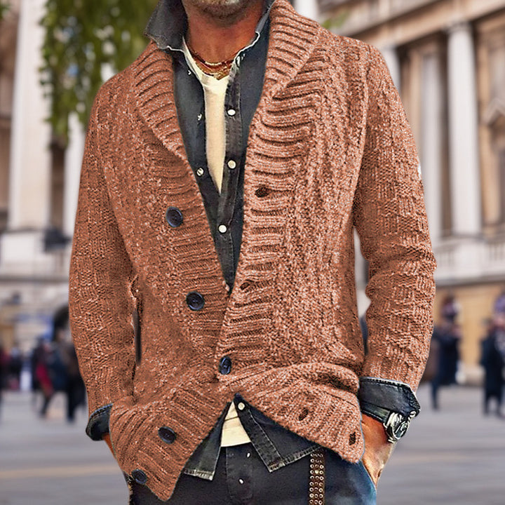 Herren Strickjacke mit großem Schalkragen und strukturiertem Design Drune