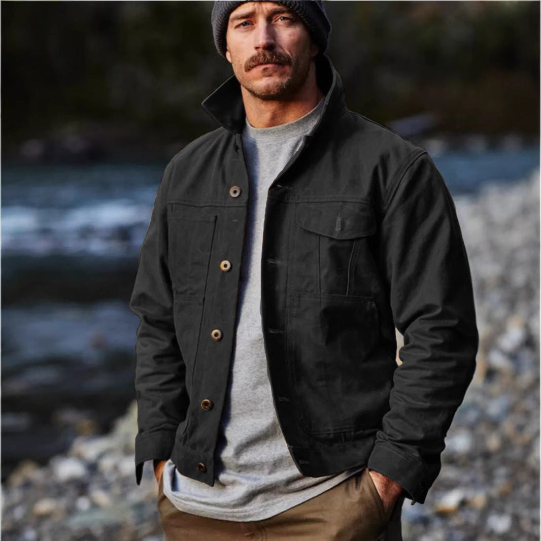 Herren leichte Utility-Jacke mit praktischen Taschen und stylischem Stehkragen Drune