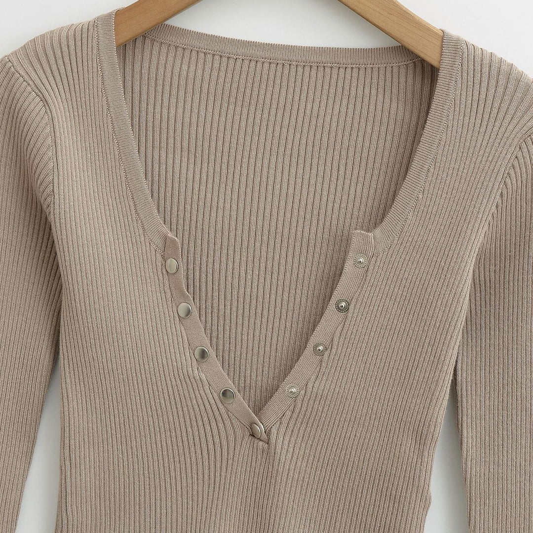 Damen cropped Langarmshirt mit Knopfleiste Drune