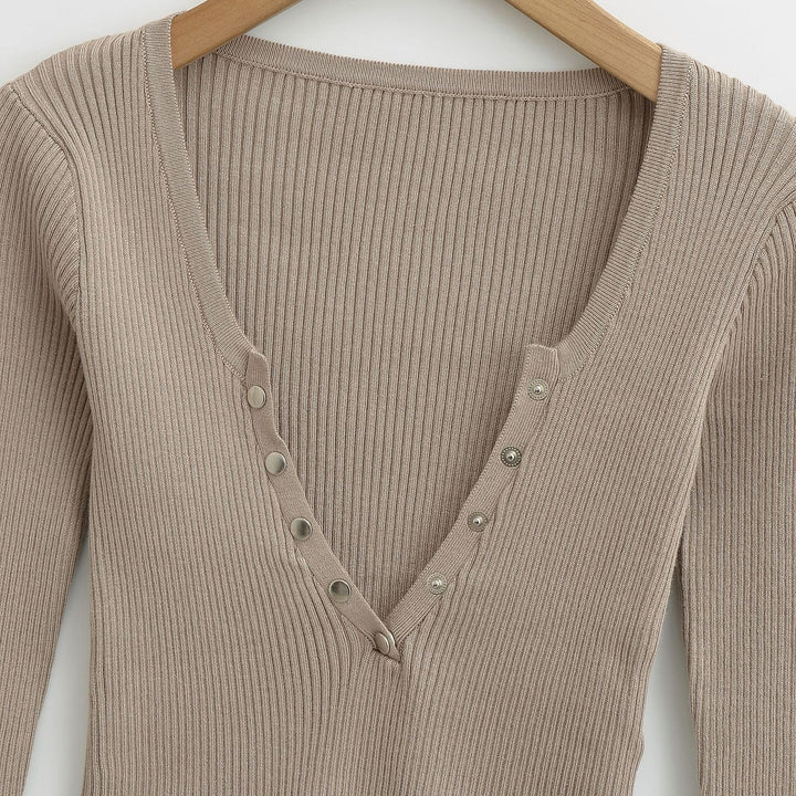 Damen cropped Langarmshirt mit Knopfleiste Drune