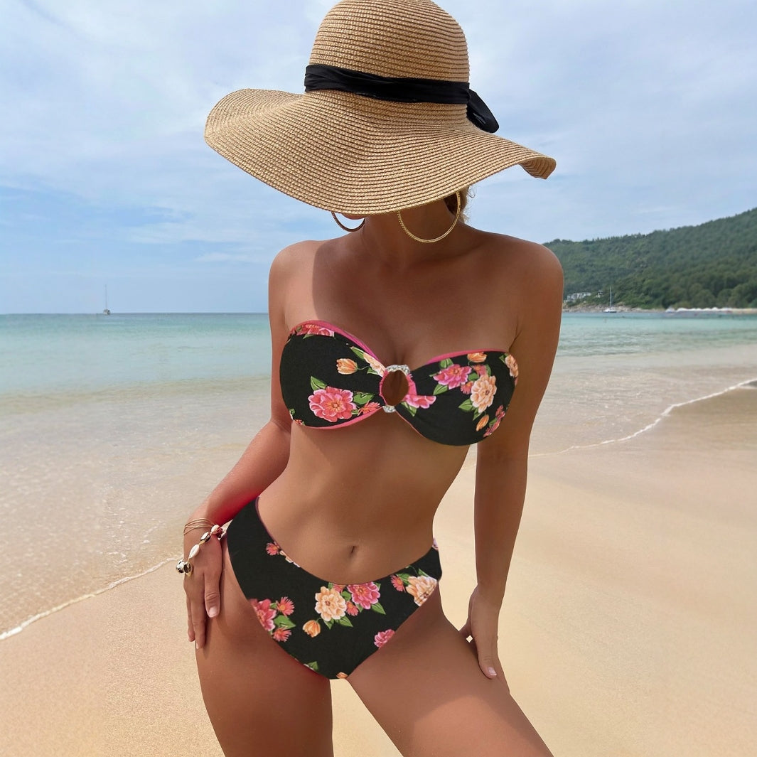 Damen Bandeau-Bikini mit floralem Design Drune