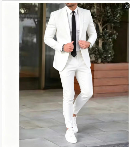 Herren nan tailliertes Anzugset aus leichtem Stretch-Twill mit Ein-Knopf-Sakko und Flat-Front-Hose Drune