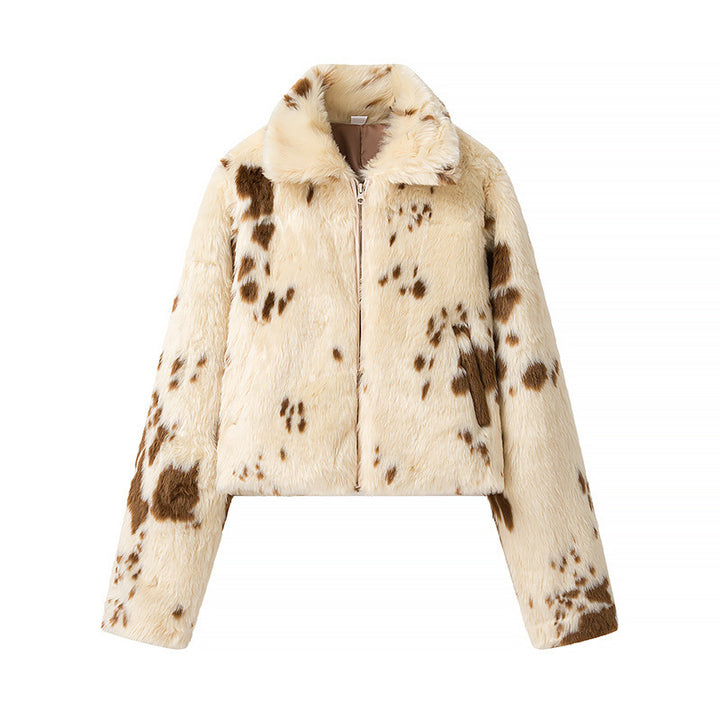 Damen modische Kurzjacke aus Kunstpelz mit einzigartigem Tiermotiv Drune